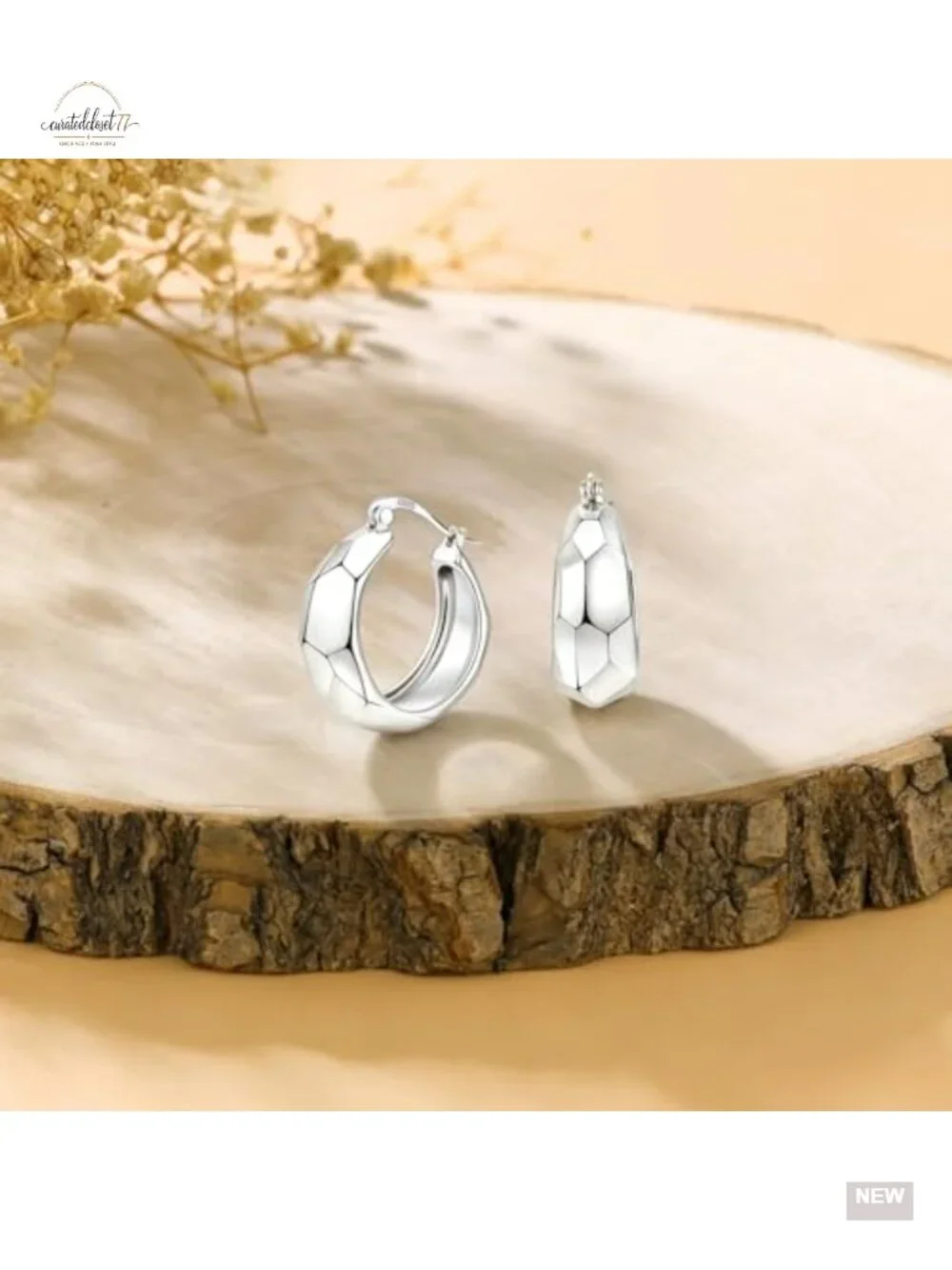 Chunky 925 Sterling Silver Hoop Earrings Diamond-Cut Hypoallergenic Lightweight